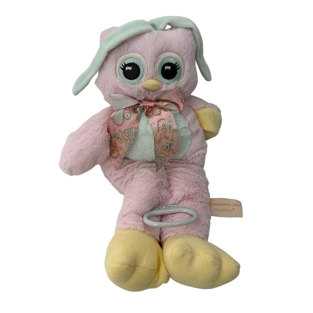 Bearington Baby Collection Pink Owl Plush Stuffed Animal Paisley Bow 14" Toy